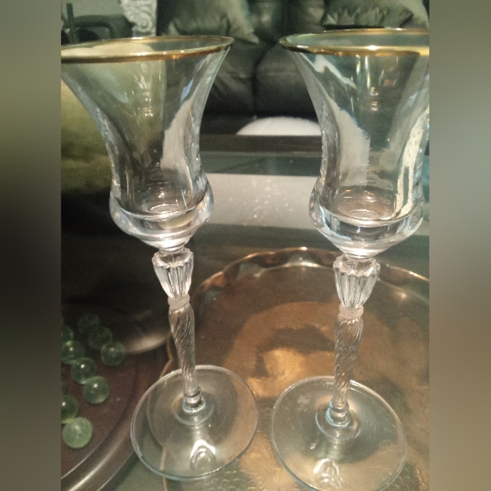 Vintage Elegant Gold Rimmed Crystal Candle Holders